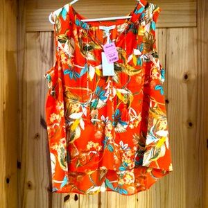 Rose & Olive Red V-Neck Wrap Sleeveless Floral Blouse Size 1X NWT